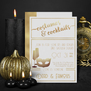 Modern White Gold Elegant Adult Halloween Party Invitation