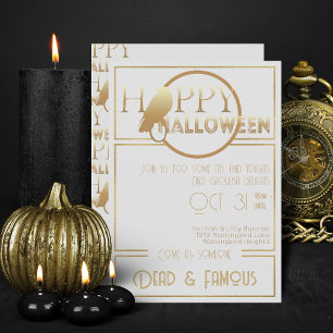 Modern White Gold Elegant Adult Halloween Party  Invitation