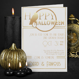 Modern White Gold Elegant Adult Halloween Party  Invitation