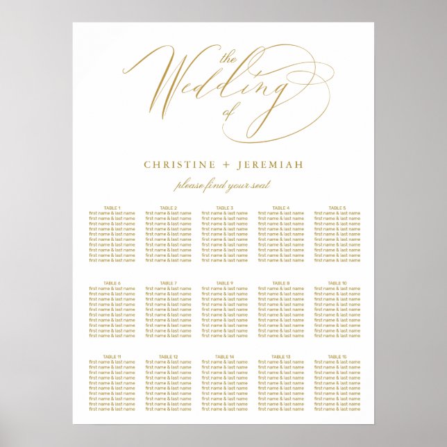 Modern White Gold Elegant Script Wedding Seating Poster (Front)