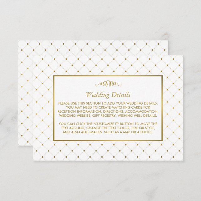 Modern White & Gold Foil Effect Wedding Details Enclosure Card (Front/Back)