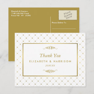 Modern White & Gold Foil Effect Wedding Thank You Postcard