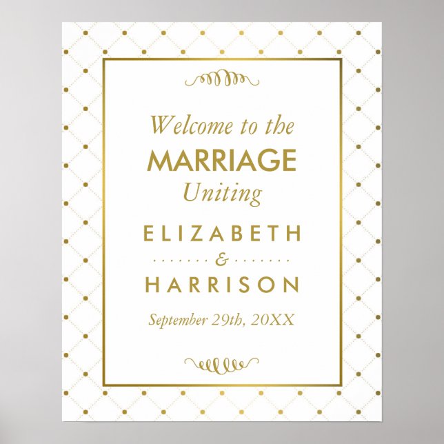 Modern White & Gold Foil Effect Wedding Welcome Poster (Front)