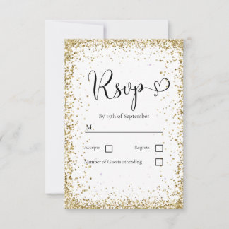 Modern White Gold Glitter Wedding RSVP Card