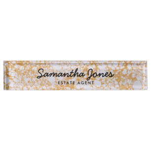Modern White gold Marble Classic Personalised Nameplate