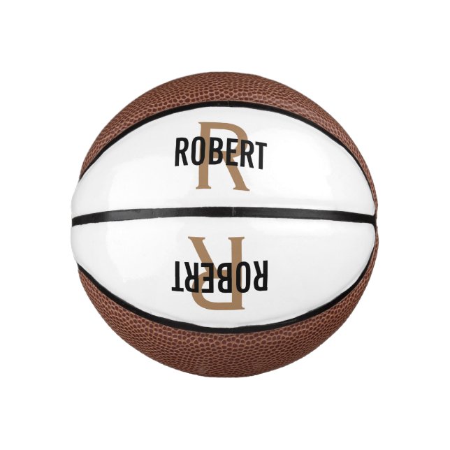Modern white gold monogram name basketball (Front)