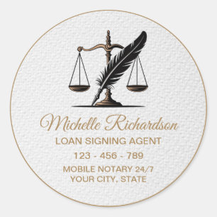 Modern white Gold Notary Loan Signing Agent Custom Classic Round Sticker