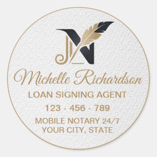 Modern white Gold Notary Loan Signing Agent Custom Classic Round Sticker