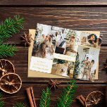 Modern White Gold Photo Collage Merry Christmas<br><div class="desc">Modern white and gold Christmas card personalised with a photo collage of your family. Merry Christmas in elegant letters. Your family name surrounded by photos. Gold foil text on a white background.</div>