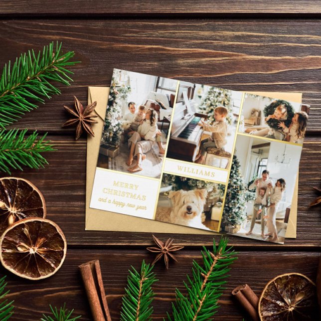 Modern White Gold Photo Collage Merry Christmas (Creator Uploaded)