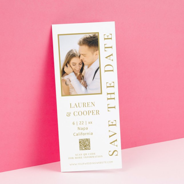 Modern White Gold Photo QR Code Wedding Save The Date (Creator Uploaded)