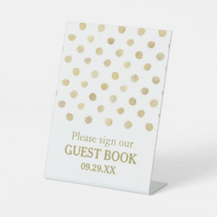 Modern White & Gold Polka Dots Wedding Pedestal Sign