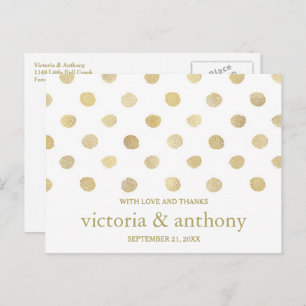 Modern White & Gold Polka Dots Wedding Thank You Postcard