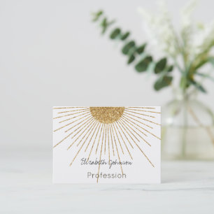 Modern White Gold Shining Sun Business Card
