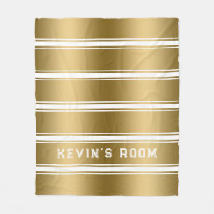 Modern White & Gold Stripes Pattern Fleece Blanket