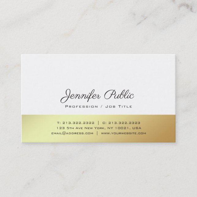Modern White Gold Stylish Design Plain Luxury Business Card (Front)