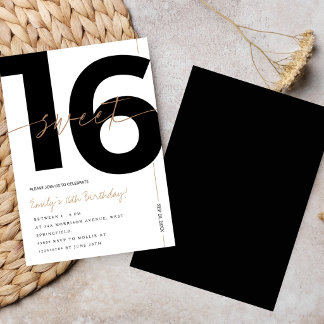 Modern White & Gold Sweet 16th Birthday Invitation
