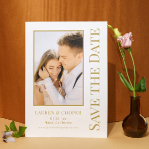 Modern White Gold Wedding Photo Save The Date