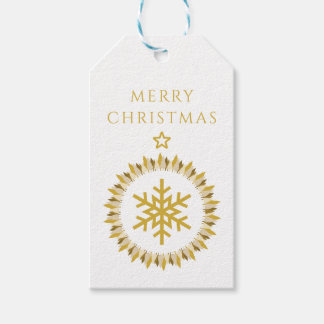 Modern White Gold Wreath Snowflake Merry Christmas Gift Tags