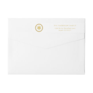 Modern White Gold Wreath Snowflake Return Address Wrap Around Label