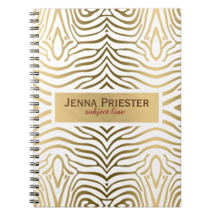 Modern White & Gold Zebra Stripes Pattern Spiral Notebook