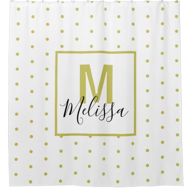 Modern White Golden Circle Pattern Shower Curtain (Front)