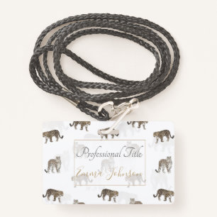 Modern White Golden Leopard Jungle Animals ID Badge