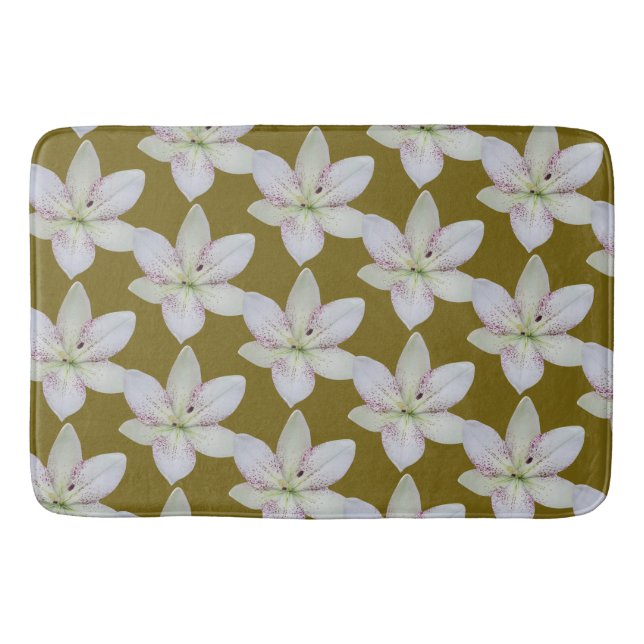 Modern White Golden-rayed lily Flower Pattern   Bath Mat (Front)