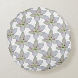 Modern White Golden-rayed lily Flower Pattern Round Cushion