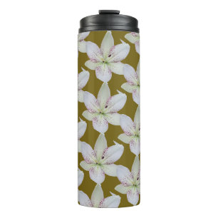 Modern White Golden-rayed lily Flower Pattern Thermal Tumbler