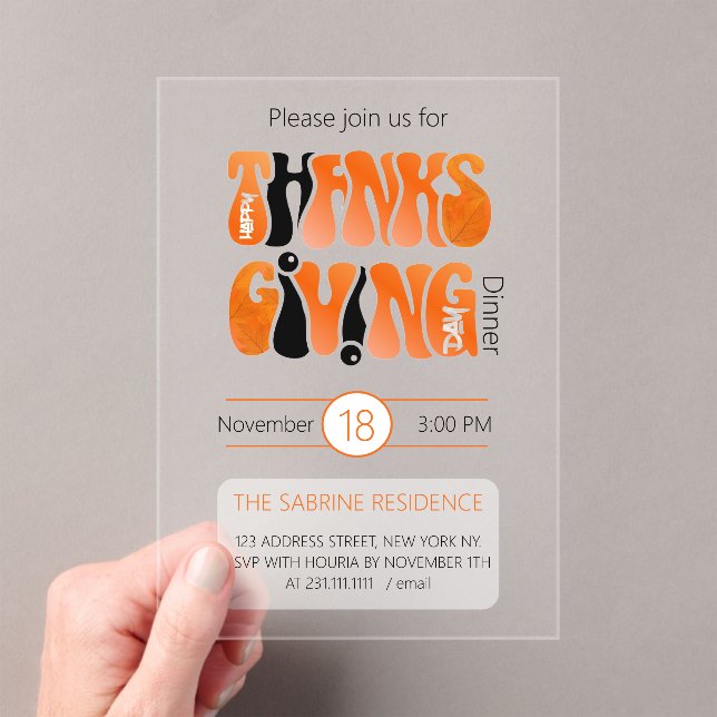 Modern White Graffiti Thanksgiving Autumn Fall Acrylic Invitations (Insitu (Handheld))