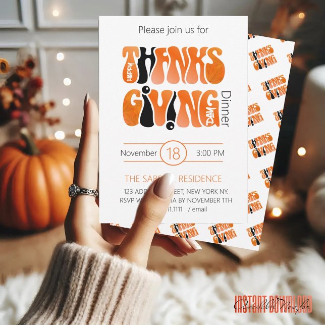 Modern White Graffiti Thanksgiving Autumn Fall  Invitation (Creator Uploaded)