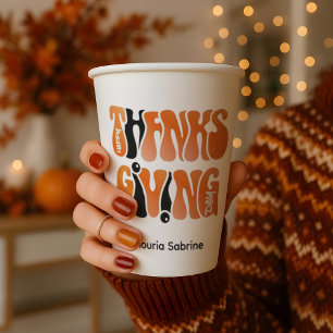 Modern White Graffiti Thanksgiving Autumn Fall Paper Cups