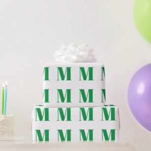 Modern white green custom initial letter monogram wrapping paper