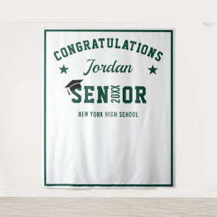 Modern White Green Graduation Party Photo Backdrop Tapestry