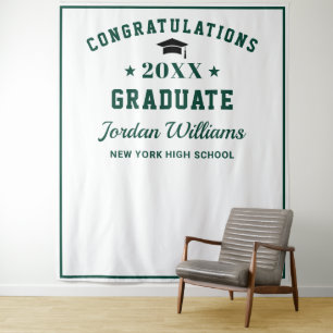 Modern White Green Graduation Photo Backdrop Tapestry