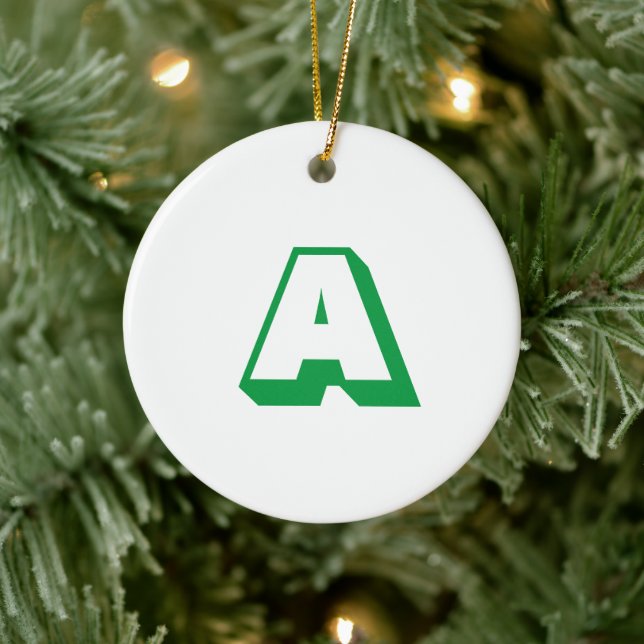 Modern white green initial monogram typography ceramic tree decoration (Tree)