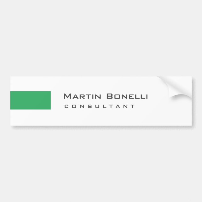 Modern White Green Simple Consultant Bumper Sticker (Front)