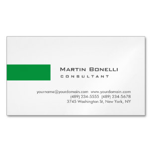 Modern White Green Simple Consultant Magnetic Business Card