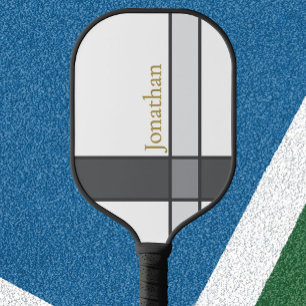 Modern white grey and gold minimalist custom name  pickleball paddle
