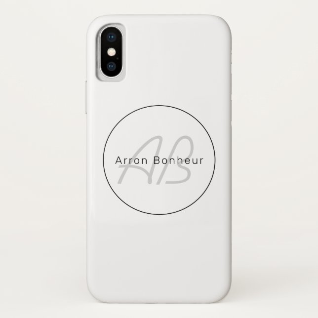 Modern White Grey & Black | Cool Name & Monogram Case-Mate iPhone Case (Back)