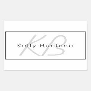 Modern White Grey & Black   Cool Name & Monogram Rectangular Sticker