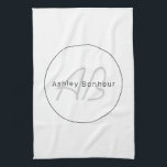 Modern White Grey & Black | Cool Name & Monogram Tea Towel<br><div class="desc">Modern monogrammed name or brand.</div>