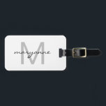 Modern White Grey Black Monogrammed Initial Name Luggage Tag<br><div class="desc">This modern luggage tag features a chic grey monogrammed initial and name in a trendy black script font for you to personalise on a whitebackground. The back of the bag tag is white with your name address and phone number in black. Designed by artist © Susan Coffey.</div>