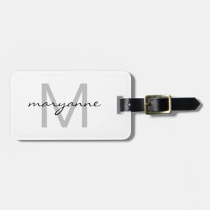 Modern White Grey Black Monogrammed Initial Name Luggage Tag