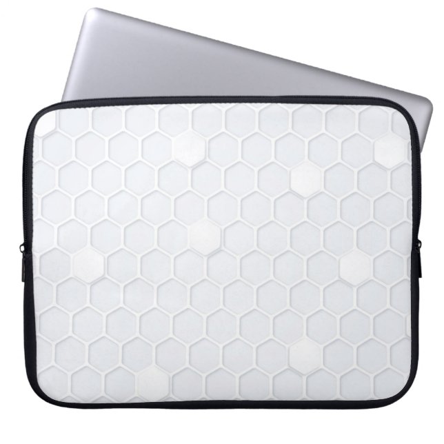 Modern White-Grey Hexagonal Pattern Laptop Sleeve (Front)