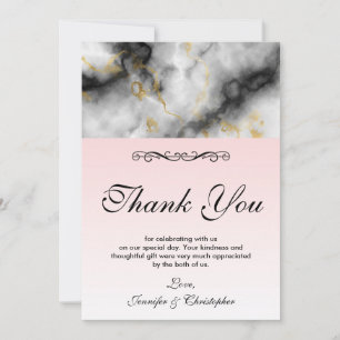 Modern White Grey Marble & Gold Ribbon Thank You Card