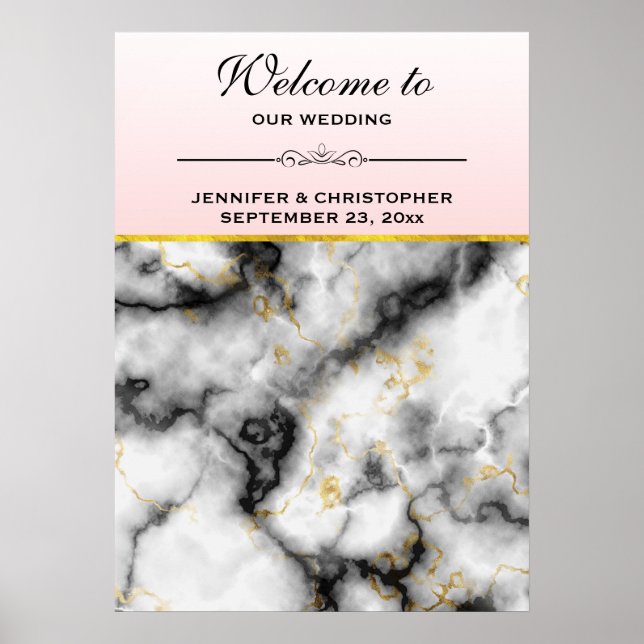 Modern White Grey Marble Wedding Welcome Poster (Front)
