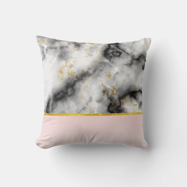 Modern White Grey Marble with Gold Ribbon Cushion (Front)
