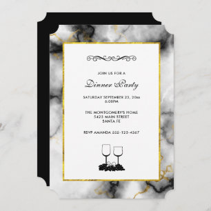 Modern White Grey Marble with Gold Ribbon Invitation